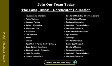 Join Our Team Today -The Lana, Dubai - Dorchester Collection